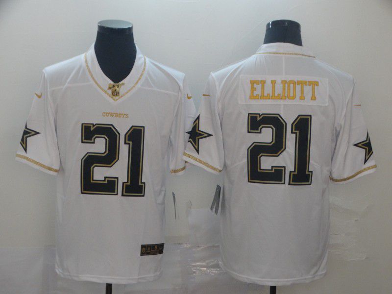 Men Dallas cowboys #21 Elliott White Retro gold character Nike NFL Jerseys->dallas cowboys->NFL Jersey